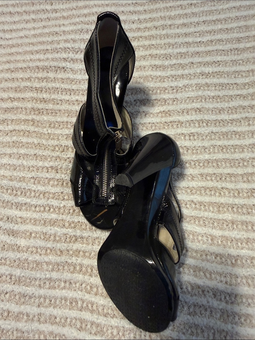 Michael Kors Black Patent Leather Zipper Peep-Toe Heels - Picture 3 of 4